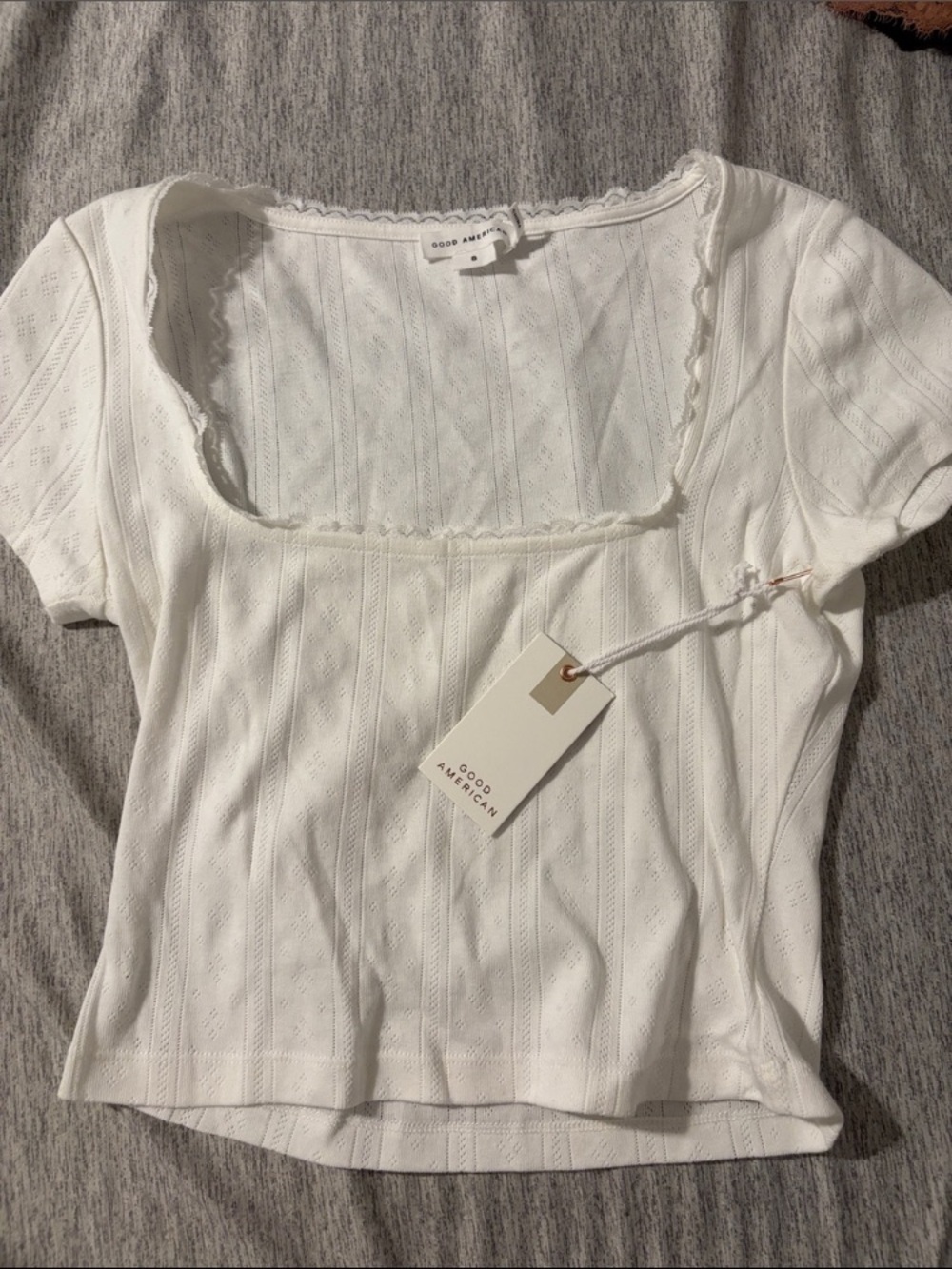 Good American White Square-Neck Short Sleeve Top